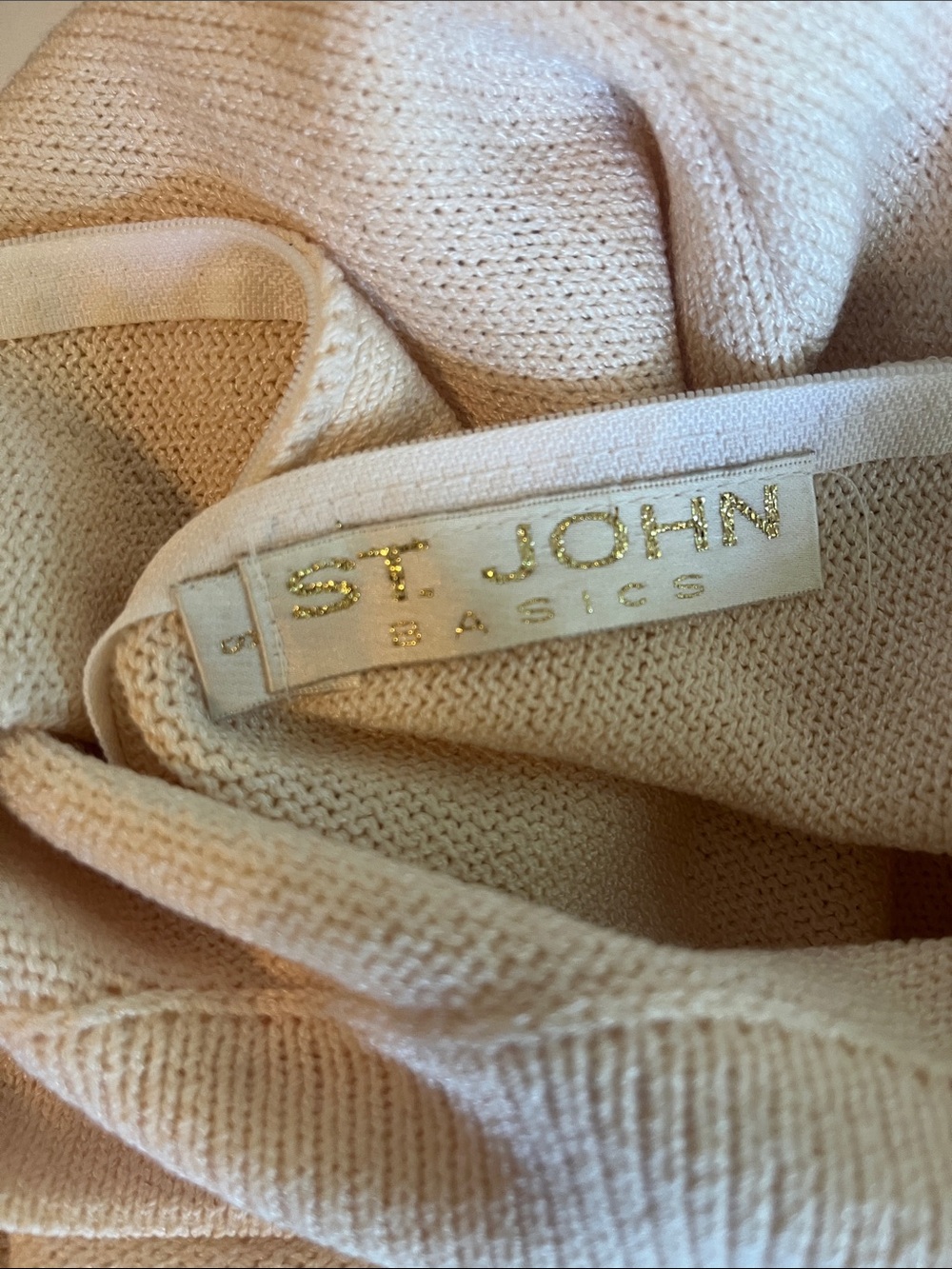 St. John Basics Knit Top in Pale Peach with Gold Logo